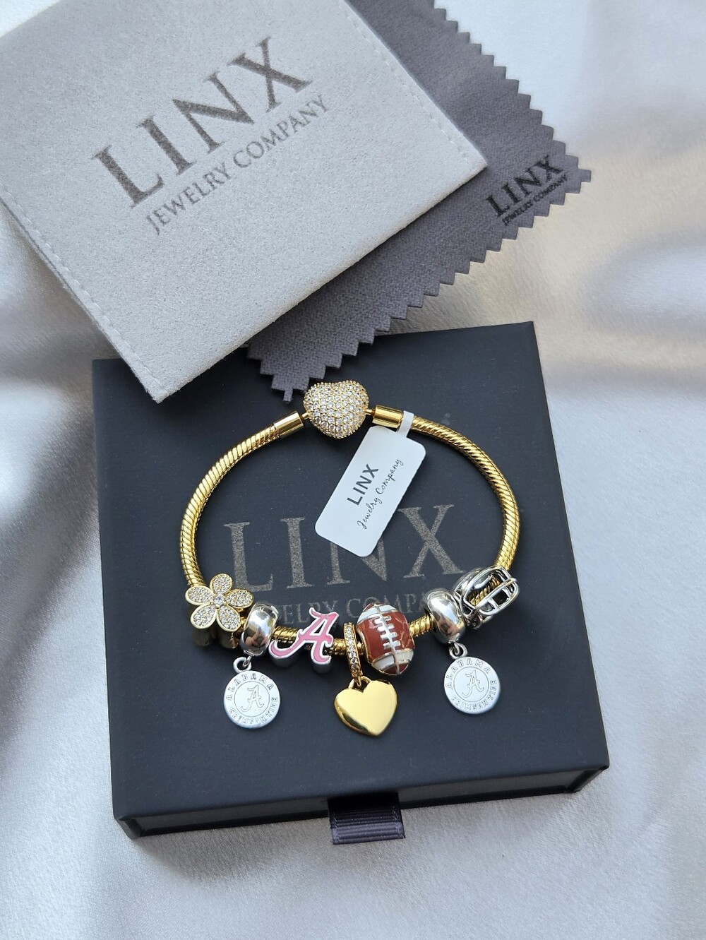 Linx Gold Snake Chain Bracelet With Alabama Football Themed Charms